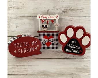 Valentine Decor Puppy Dog Kisses Booth, Paws My Person Tier Tray 3pc