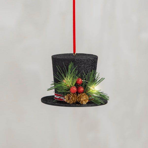 PBK Christmas Decor - Light Up Glitter Top Hat Tophat Ornament