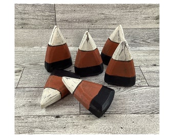 AGD Halloween Decor - Prim Chunky White Rust Black Wood Candy Corn 6pc