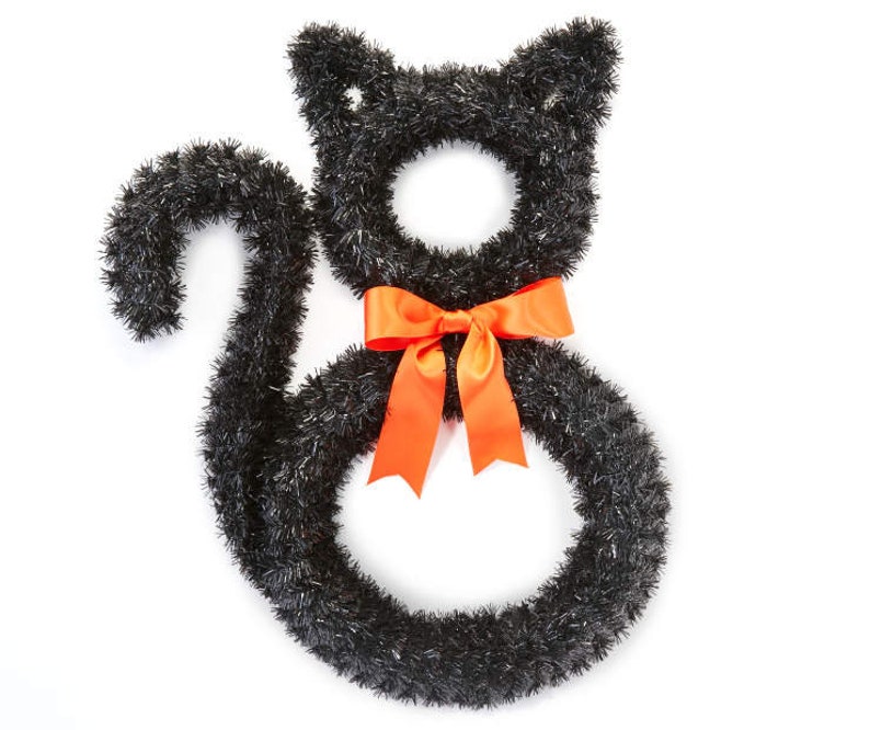HL Halloween Decor Black Cat Tinsel Wreath Etsy