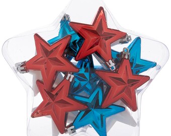 HL Patriotic Decor - Red White Blue Shiny Plastic Ornaments 12pc.