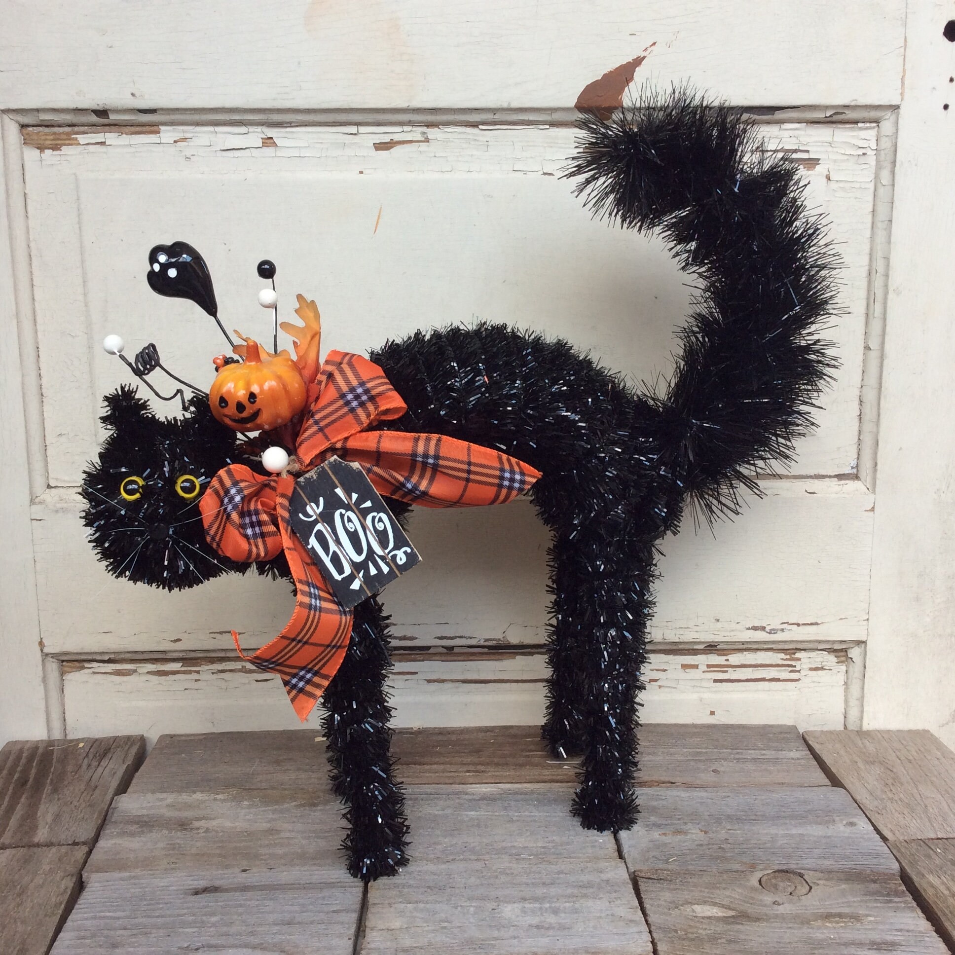 AGD Halloween Decor Boo Tabletop Black Tinsel Cat Etsy