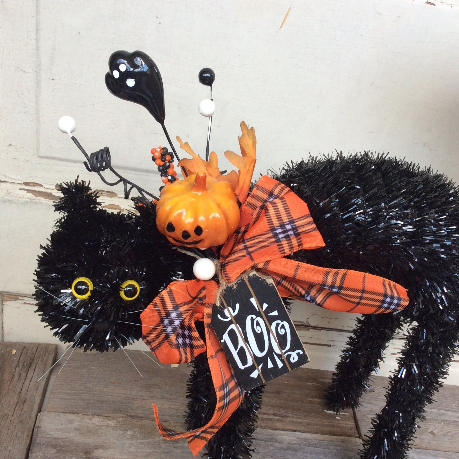 AGD Halloween Decor Boo Tabletop Black Tinsel Cat Etsy