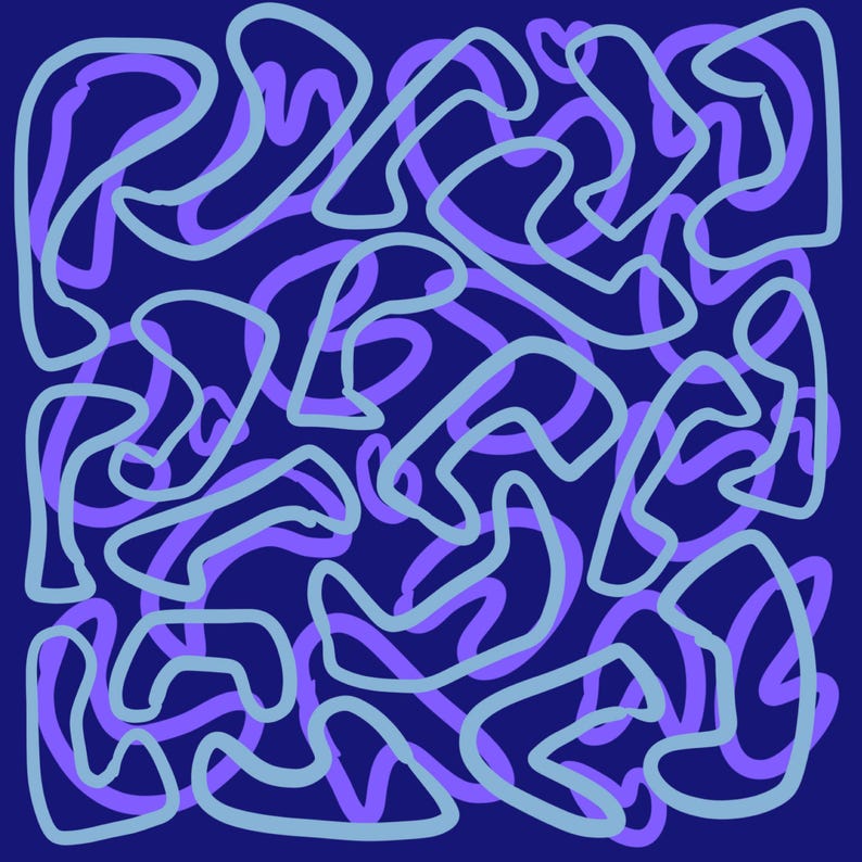 May include: Abstract digital art with a dark blue background. Overlaid are light blue and purple curved shapes, creating a layered, flowing design. The shapes vary in size and orientation, forming a dynamic pattern.