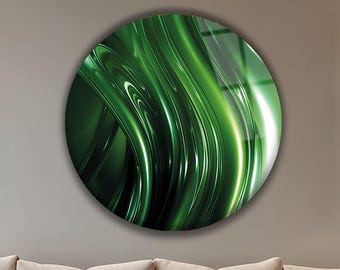 Groene abstracte ronde glazen muurkunst – luxe, modern decor