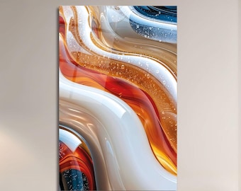Luxury Abstract Glass Wall Art | Metallic Fluid Wave Décor | Modern Tempered Panel