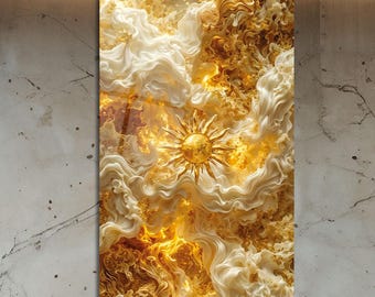 Celestial Gold Abstract Glass Wall Art – Luxury Tempered Glass Statement Decor