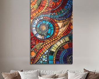 Stained Glass Mosaic Wall Art – Colorful Mandala Tempered Glass Panel, Vibrant Bohemian Abstract Decor