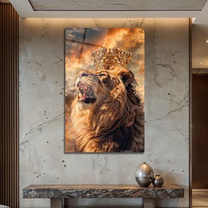 Living Room Wall Art – Majestic Lion Tempered Glass Artwork – Luxury Animal Home Decor