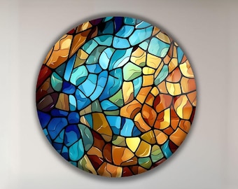 Muurkunst van blauw en amber glas-in-loodmozaïek van gehard glas