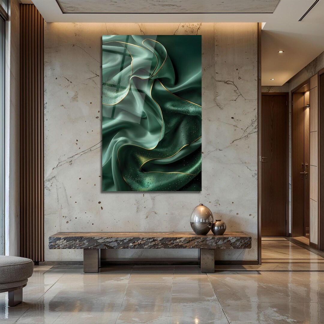 Emerald Green Abstract Tempered Glass Wall Art – Modern Home Decor - Etsy