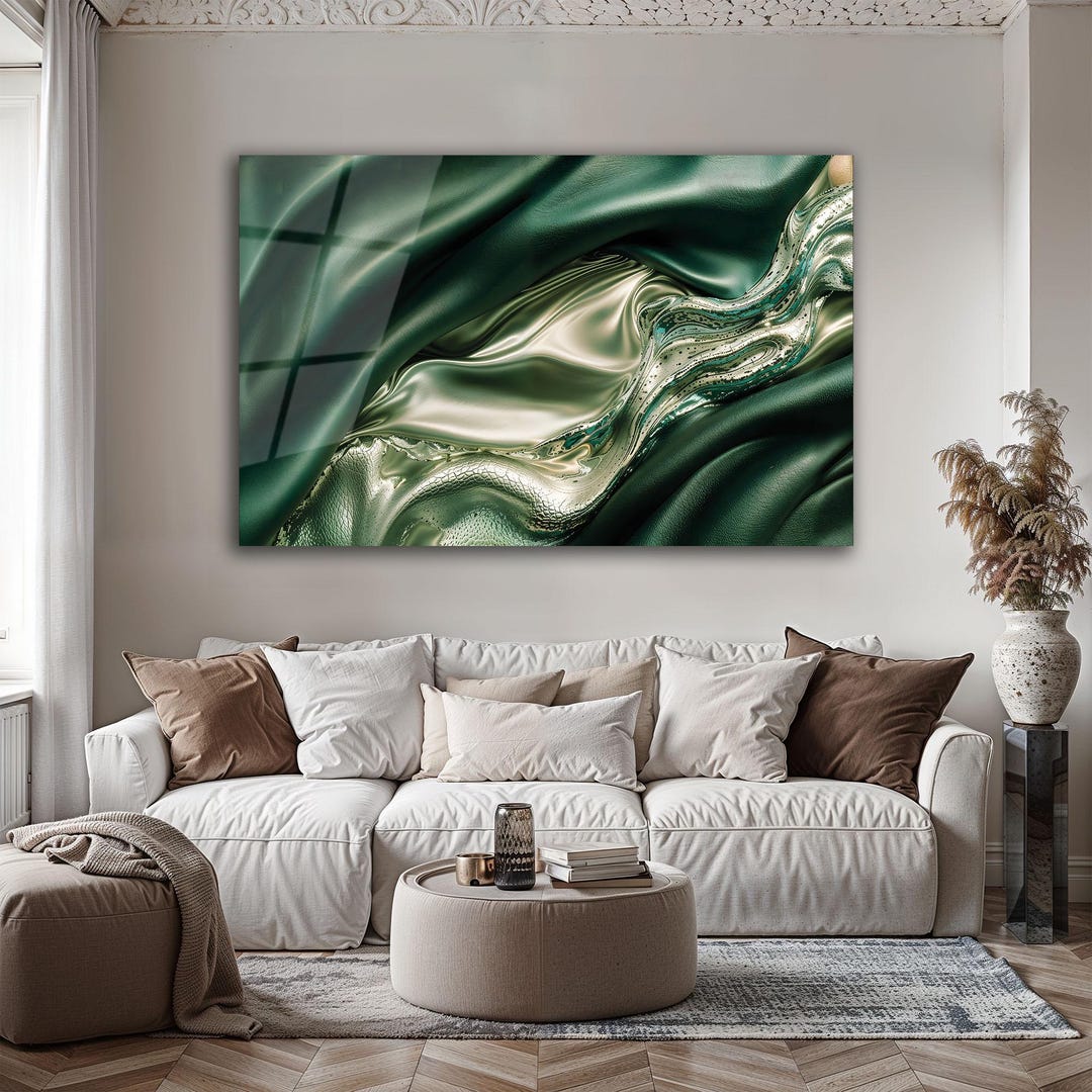 Emerald Green & Gold Marble Tempered Glass Wall Art – Modern Abstract ...