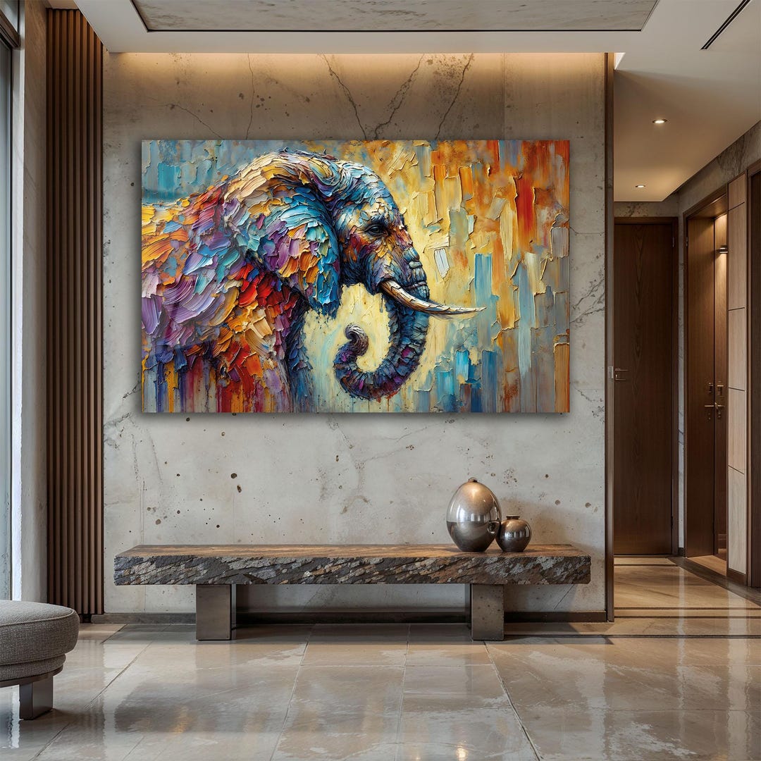 Colorful Elephant Wall Art – Abstract Animal Painting – Vibrant Safari ...