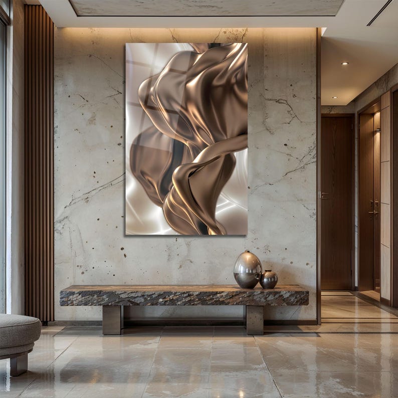 Bronze Abstract Tempered Glass Wall Art – Luxury Modern Fluid Design ...