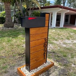 Modern Wooden Mailbox with Black Metal Frame | Custom House Numbers | Outdoor Weatherproof Mail Box