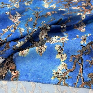 Italian Floral Branch Satin Fabric, Satin Fabric By Yard, Elegant Dress & Craft, Clothing Sewing Fabric (Wide 150 cm or 1.64 yard or 58 inch