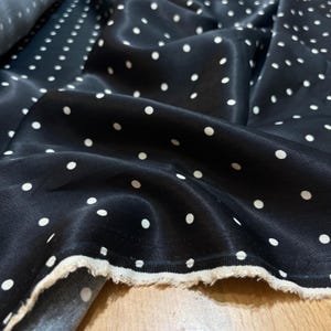 Black Cotton Cupro Fabric with White Polka Dots, Soft Polka Dot Fabric for Dress-Sewing-Blouses-Skirts, Craft (Wide 150 cm /1.64 yd / 58 in)