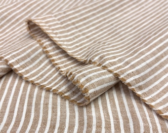 Oatmeal Beige Striped Natural Linen Fabric for DIY Dresses-Shirts-Home Decor Textile(150 cm/59")