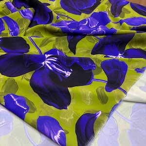 Italian Purple Floral Silky Satin Fabric by the Yard:Clothing-Home&DIY Sewing Projects(Wide 150 cm/1.64 yd/58 in)
