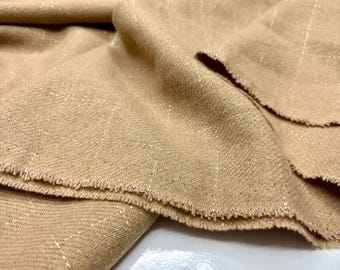 Tejido de tweed de lana color camel con destellos dorados para chaqueta, abrigo, pantalón y traje de invierno (ancho 59"/150 cm)