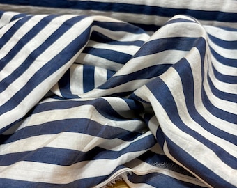 Blue and White Striped Cupro Fabric:Dressmaking-Sewing-Blouses(Wide 150 cm/59 in)