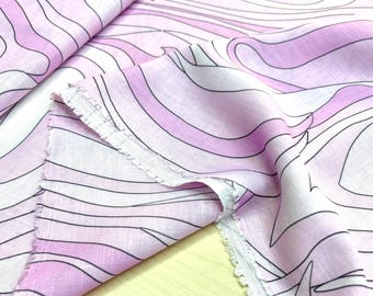 Lilaroze abstracte linnen stof: Italiaans naaimateriaal (150 cm, 59 inch, 1,64 yard breed)