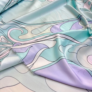 Tessuto astratto in raso italiano verde pastello: sartoria, camicette, gonne (larghezza 150 cm/59 pollici)