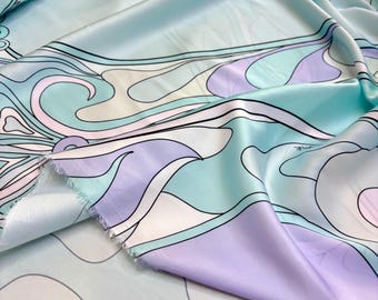 Pastel Green Italian Abstract Satin Fabric:Dressmaking,Blouses,Skirts(Wide 150 cm/59 in)