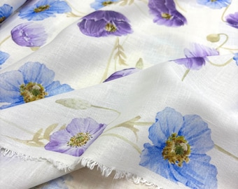 Italian Purple and Blue Floral Linen Fabric:Dress-Shirt-Blouse(Wide 150 cm/59 in)