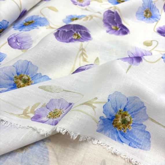 floral linen dress fabric Italian Purple and Blue Floral Linen Fabric:Dress-Shirt-Blouse(Wide 150  cm/59 in)