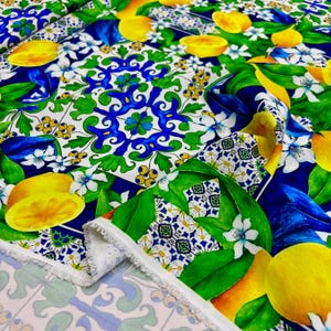 Italian Abstract Lemon Design Satin Fabric for Clothing, Scarves, Sewing & Home Textile, Crepe Satin By Yard(Wide 150 cm /1.64 yd /58 in)