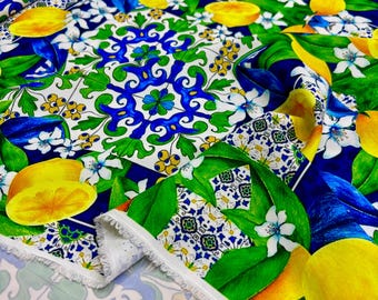 Italian Abstract Lemon Design Satin Fabric:Dressmaking,Blouses,Skirts(Wide 150 cm/59 in)