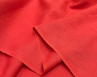 Red Orange 100% Linen Fabric-Natural Breathable Solid-Dress-Shirt-Pants-Summer Sewing(150 cm / 59")