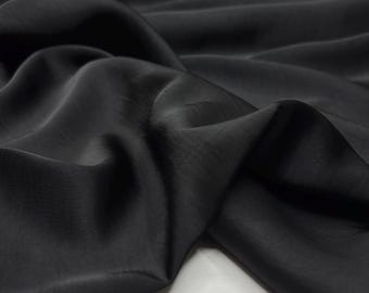 Black Soft Cupro Rayon Fabric – Wrinkle-Free Flowing Material for Dresses-Blouses(Wide 150 cm/59")
