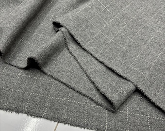 Tela de tweed de lana gris con destellos dorados para chaqueta, abrigo, pantalón o traje de invierno (ancho 59"/150 cm)