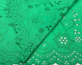 Tela 100 % algodón con bordado inglés verde para vestidos, blusas y faldas (140 cm/55")