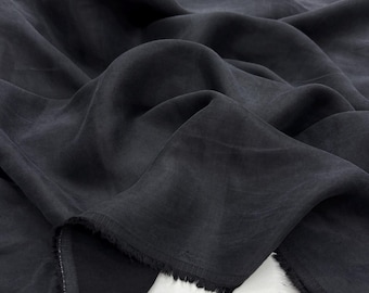 Stonewashed Soft Black Italian Silky Cupro Fabric for Dresses-Blouses-DIY Sewing(150 cm/59")