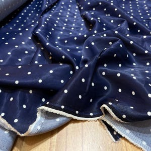 Navy Blue Cotton Cupro Fabric with White Polka Dots, Fabric for Dressmaking-Clothing-Sewing-Blouses-Skirts,(Wide 150 cm/1.64 yd/58 in)