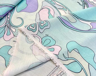 Italian Abstract Linen Fabric in Blue Green:Dresses-Home Textile(Wide 150 cm/59 in)