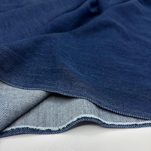 Tissu denim bleu foncé lavé 100 % coton 10 oz : pantalons-vestes (150 cm/59 po. de large)