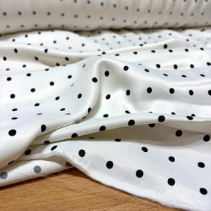 Ecru with Black Polka Dot Rayon Cotton Cupro Fabric, Fabric by Yard for Dressmaking-Blouses-Sewing-Clothing-Craft(Wide 150 cm/1.64 yd/58 in)
