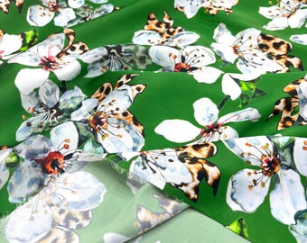 Italian Apple Blossom Design Silky Satin Fabric:Dresses-Blouses-Skirts(Wide 150 cm/59 in)