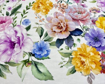 Italian Colorful Floral Linen Fabric:Dress-Shirt-Blouse(Wide 150 cm/59 in)