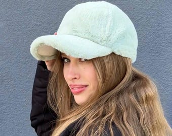 Gorra de béisbol de invierno de mezcla de lana y piel sintética: gorro de invierno cálido y afelpado con efecto angora.