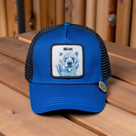 Blue Bear Trucker Hat – Embroidered Bear Patch Cap, Mesh  display picture 1