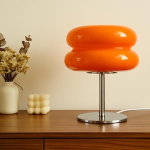 Modern Retro Table Lamp – Macaron Style Glass Shade – Warm Ambient Light for Bedroom or Living Room