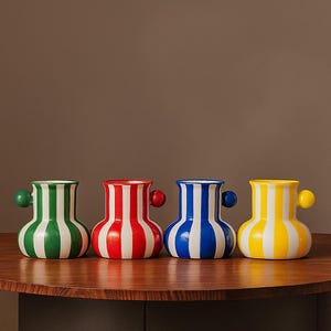 Striped Ceramic Vase – Colorful Home Decor – Modern Flower Vase