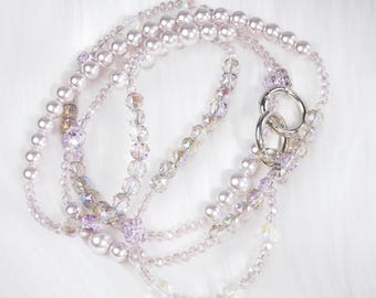 Handmade Jewelry, Purple Pearl Phone Chain, Crystal Beaded Lanyard, Fairycore Crossbody Strap, Mermaid Aesthetic, Gift for Her, Cute Charm