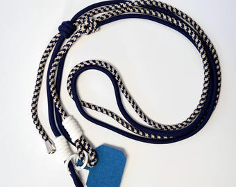 Adjustable Nylon Rope Phone Lanyard: Beige & Blue Crossbody Strap