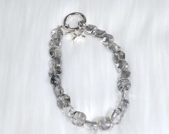 Handmade Black Crystal Phone Chain, Translucent Crystal Link for Bags and Phone Jewelry, Aesthetic Minimalist Accessory, Valentine Gift